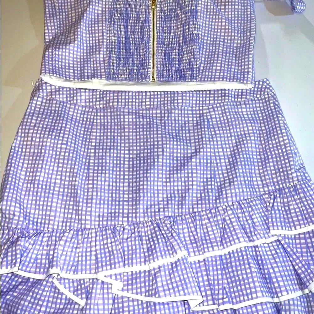 Lilly Pulitzer NWT Rosalie Mini Skirt & Crop Top Lilac Gingham $198  Size 14 - Picture 16 of 16